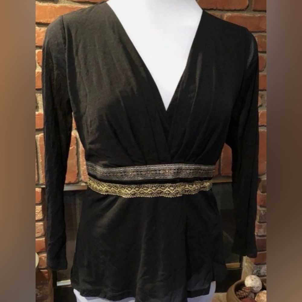 THE LIMITED Women's sz M Black Sheer Dress Gold Accents Shirt Top